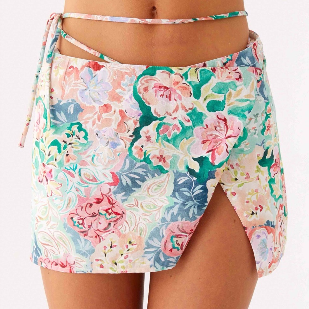 Peppermayo Miradelle Wrap Mini Skirt Santorini Print Size 2